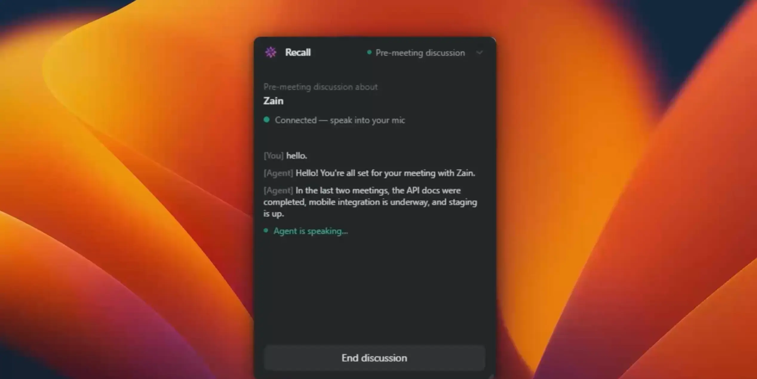 Recall Agent Voice Session